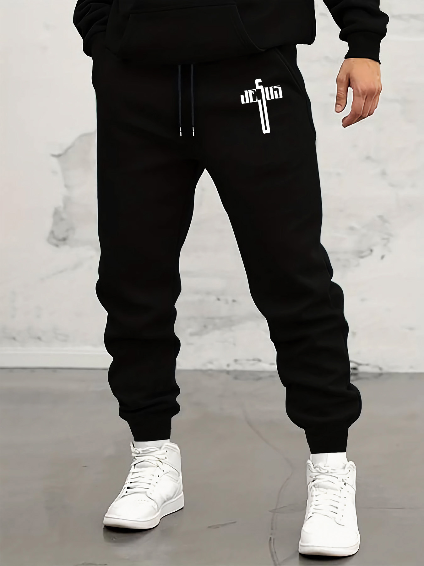 Crossfit Gear For Men - กางเกงสเวตแพนท์ทรงเทเปอร์สำหรับผู้ชายลายกราฟิกตัวอักษรรูปไม้กางเขนของพระเยซู สไตล์ฮิปฮอป แฟชั่นสปอร์ต ใส่สบาย