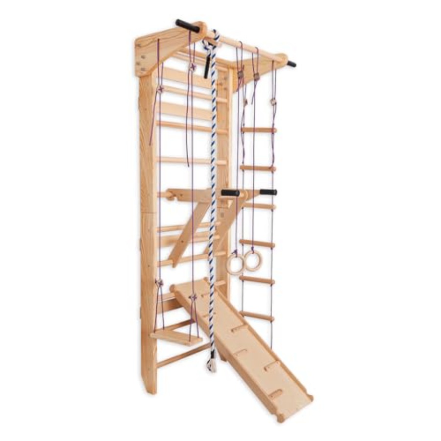 Gymnastic Ring Wood - บาร์โหนติดผนังแบบสวีเดน สำหรับใช้ในยิมที่บ้าน ทำจากไม้เนื้อแข็ง สีธรรมชาติ ดีไซน์รับน้ำหนักได้ดี พร้อมบาร์โหนในตัว