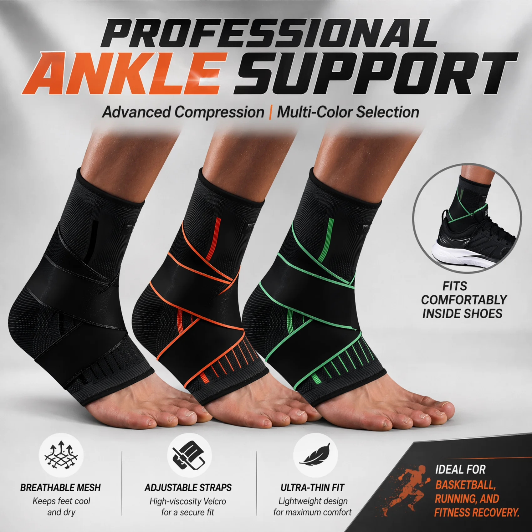 Ankle Mobility Band - อุปกรณ์พยุงข้อเท้าแบบระบายอากาศได้ ปรับได้ ป้องกันข้อเท้าพลิก สำหรับบาสเก็ตบอล วิ่ง ออกกำลังกาย