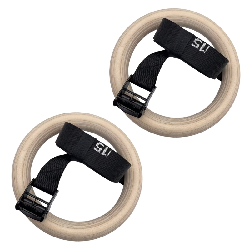 Gymnastic Ring Wood - Q84C ไม้ปรับแหวนยิมนาสติกพร้อมสายรัดปรับการออกกำลังกายร่างกายเต็มรูปแบบแหวนออกกำลังกายสำหรับ Strength Training